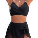 Blooming Jelly Womens High Waisted Bikini Set Gold Metal Two Piece Swimsuits Tummy Control Tie Knot 2025 Bathing Suits (Large, Black)