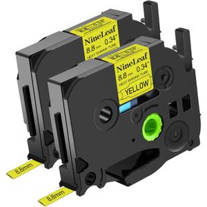 NineLeaf 2 Roll Black on Yellow Heat Shrink Tubes Label Tape Compatible for Brother HSe-621 HSe621 HS621 HS-621 for P-Touch PT1180 PTD200 PT1090 Label Maker - 8.8mm (0.34inch) x 1.5m (4.92ft)