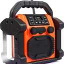 Jobsite Radio Bluetooth Speaker, 30W IPX 66 Waterproof FM Clock Radio Portable with LED Lights, Anticollision FM Radios for Constrution Site/Outdoor/Fishing/Party/CampingOrange