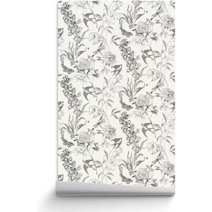 24x117 Inches Elegant Black and White Botanical Floral Wallpaper Contact Paper for Walls Bathroom Kitchen Cabinets Shelves Dresser Drawer Furniture Arts Crafts Decor