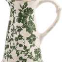Ceramic Green Vase for Tuscan Decor, Large Vintage Vases for Home Decor, Chinoiserie Floral Vases for Rustic Farmhouse Decor, Grand Millennial Style Vase for Living Room, Bookshelf, Office (Green-8 Inch)