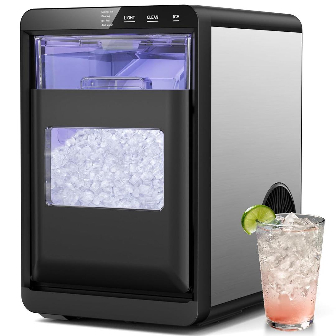 44lbs/24h Ice Makers Countertop 5-15 Minute Fast Ice Making | Self-Cleaning & Low Noise Pellet Ice Maker with LCD Display, Chewable Ice Maker for Home/Kitchen/Office
