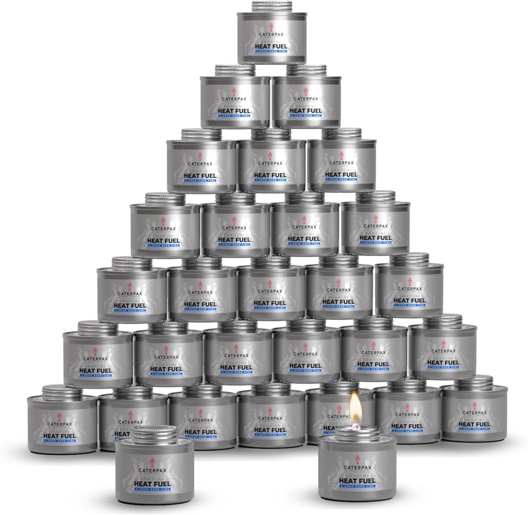 30 Pack - 2+ Hour Chafing Fuel Cans for Food Warmers & Chafing Buffet Trays Odorless, Smokeless, Long Burn Wick, Easy Lighting, Liquid Fuel, Indoor Safe Buffet Fuel