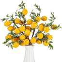 Giegxin 15 Pcs Artificial Lemon Decor 19 Inch Fake Lemons Branch Decoration Vivid Yellow Lime Branches 5 Head Faux Lime with Stem Decorations for Kitchen Table Vase Home Farmhouse Party