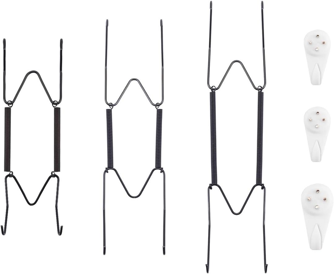 Bilillo 3-Piece Stainless Steel Wall Plate Hangers, 6/8/10 Inch Invisible Decorative Wire Plate Holders with 3 Pieces Wall Hooks for 5.5 to 10.5 Inch (Black)