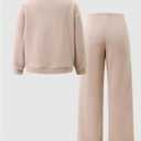 RoseSeek Girl's 2 Piece Clothing Sets Collared Half Zip Sweatshirts and Wide Leg Pants Fall Outfits, Apricot 5Y