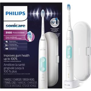Philips Sonicare ProtectiveClean 5100 Rechargeable Electric Toothbrush, with Pressure Sensor, 3 Cleaning Modes, SmarTimer and QuadPacer, 14-Day Battery Life, Travel Case, White, Model HX6857/11