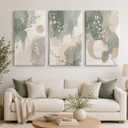 3Pcs Abstract Sage Green Floral Canvas Wall Art,Watercolor Plant Picture