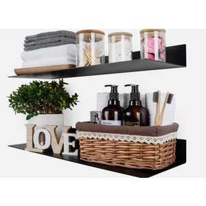 Metal Floating Shelves 24 inch Set of 2, Industrial Heavy Duty Modern Steel Wall Mounted Shelves for Living Room Office Kitchen Farmhouse,24x8x2.5 inch,Matte Black