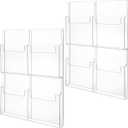 RattanView 2 Pcs 4 Pocket Pamphlet Holder Wall Mount Acrylic Brochure Holder Plastic Trifold Multi Slot Flyer Rack Clear Literature Rack Magazine Literature Display Wall Hanging Organizer for Office