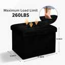LINMAGCO Storage Ottoman Folding Foot Stool Velvet Foot Rest with Padded Modern Ottoman with Storage for Living Room Puppy Step Stool 17x13x13in(Black)