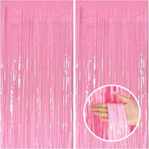 2 Pack Party Backdrop Decorations Pink Tinsel Curtain Party Backdrop Foil Fringe Birthday Decorations Photo Booth Streamer Pink Theme Bachelorette Graduation Decor (39.4"W x 78.7"L (Pack of 2))