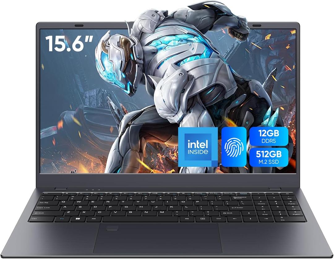15.6 inch Laptop Computer, 1920x1080 IPS Screen, 12GB DDR5 RAM / 512GB SSD, N95(Beats N5095) Processor Notebook PC, Support Fingerprint, WiFi 5, BT, Full Size Keyboard