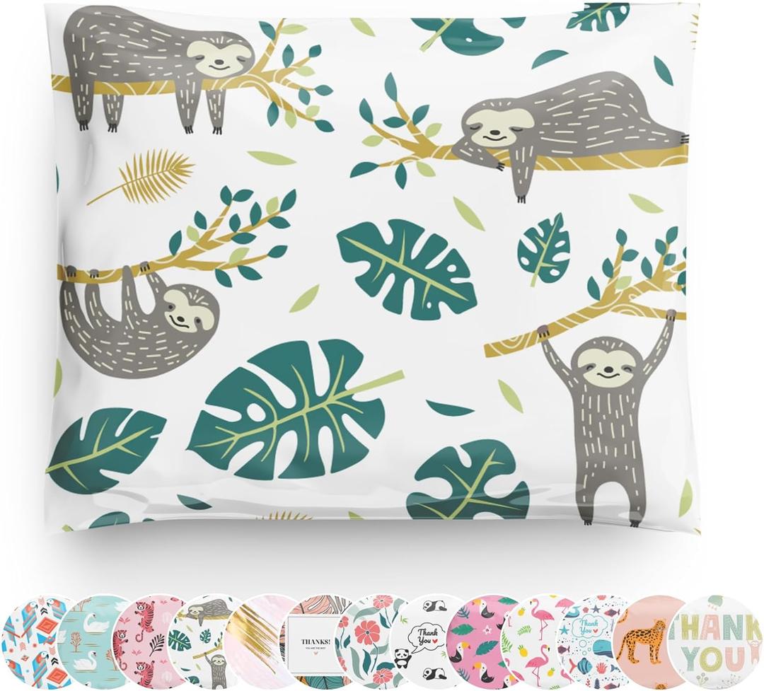 Poly Mailers 10x13 100 Pack | Self-Sealing Shipping Bags Envelopes for Small Business | Waterproof Durable Packaging | Sloth | Palm Green Animal Floral |  la mode Mailers Poly Mailers 10x13 100 Pack | Self-Sealing Shipping Bags Envelopes for Small Business | Waterproof Durable Packaging | Sloth | Palm Green Animal Floral |  la mode Mailers