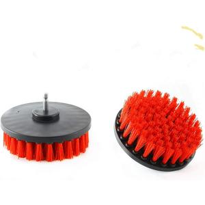 Drill Brush Heavy Duty 2PCS – Clean Tile & Grout 5X faster – Spin Away Rust, Soap Scum, Mineral Deposit, Hard Water Stain – 5″ Diameter Stiff Red Nylon Bristle with Metal Shaft Attachment