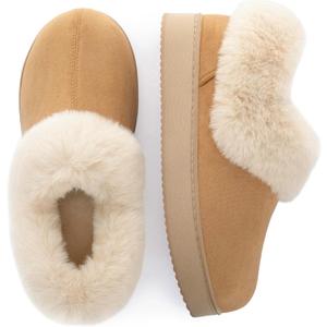 Zigzagger Women’s Memory Foam Slippers, Cozy House Shoes Indoor Outdoor with Microsuede Upper, Thick Fuzzy Fur Collar and Non-Slip Rubber Sole, Size 7