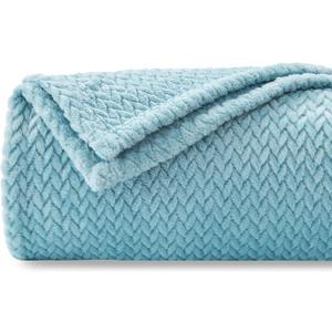 NEWCOSPLAY Super Soft Throw Blanket Light Blue Premium Silky Flannel Fleece Leaves Pattern Lightweight Bed Blanket All Season Use (Light Blue, Throw(50"x60"))