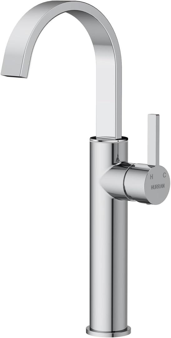 Kitchen Faucets Vessel Sink Faucet, Hurran Chrome Kitchen Sink Faucets, Modern Single Hole Bar Sink Faucet with 2 Supply Hoses, Tall Flat Pipe Faucet for Utility Sink Vanity RV Farmhouse Sink