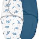 Baby Swaddles for Newborn Organic Cotton,Soft & Snug Newborn Velcro Swaddle 0-3 Months Sleep Sack Helps Calm Startle Reflex, 2-Pack Wrap Nursery Swaddling Blankets Blue Dinosaur
