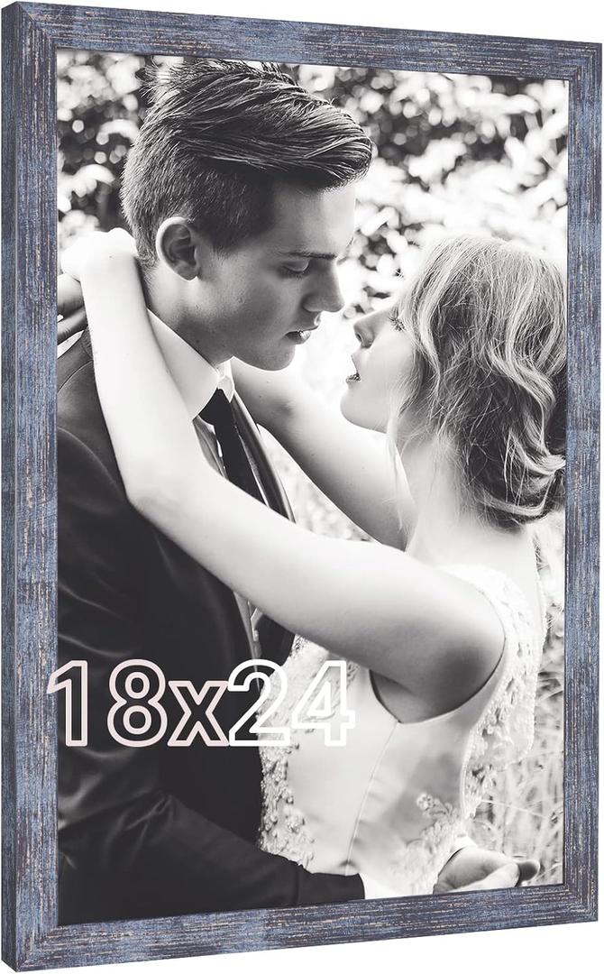 18x24 Frame Rustic Blue, Natural 24x18 Poster Frame, Navy Blue 18 by 24 Canvas Picture Frame, Large Gallery Family Concert Portrait Photo Frame Anniversary/Wedding/Birthday/Thank you/Christmas Gift, 18x24in