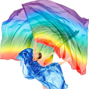 Jecery 2 Pcs Worship Flags for Praise Dance, Rainbow Silk Streamers with Rods, Church Ministry Dance Flags for Adults Performance (Mix Color) (35'' x 55")