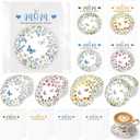 Domensi 16 Sets Mother's Day Flower Coasters Gift Ceramic Butterfly Coasters with Mom Greeting Cards from Daughter Son Floral Table Decoration for Mom Women Birthday