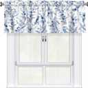 Miaoquhe Blue Vintage Flowers Birds Curtains for Bedroom Windows 54"x18",Chinoiserie Window Curtains Rod Pocket Valances for Kitchen Decoration