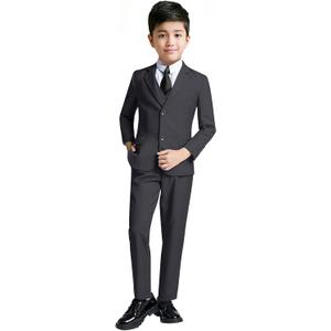 YuanLu Boys Suit for Kids Tuxedo Wedding Ring Bearer Outfit Boy Formal Suits 5 Piece Slim Fit Dresswear Suit Set (8 Years, Dark Gray)