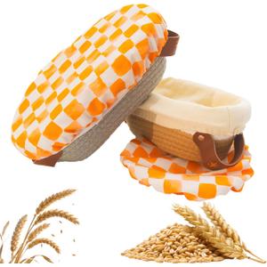 10in Banneton Bread Proofing Basket Set of 2,Oval Cotton Rope Sourdough Proofing Basket,With Thick Cotton Liner & Double Layer TPU Bowl Cover for Artisan Bread Baking, Proofing Sourdough & Storage