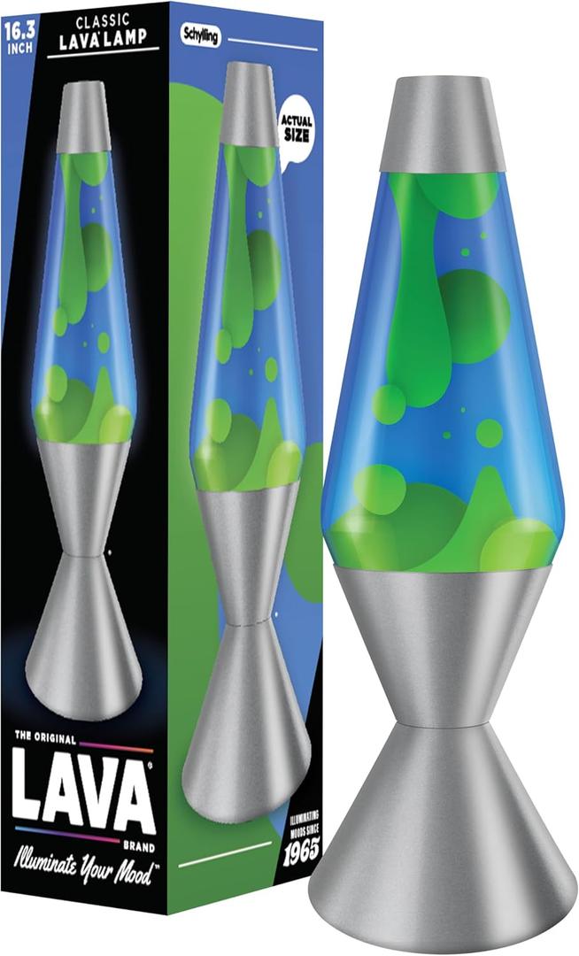 Lava The Original Lamp - 16.3" Emerald Tide – Classic Liquid Motion Lamp - Yellow Wax and Blue Liquid - Item #5139 