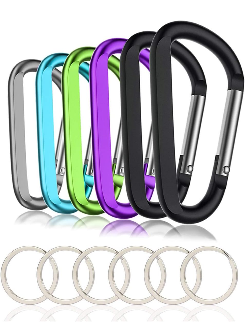 6PCS Black Carabiner Caribeaner Clip,3" Large Aluminum D Ring Shape Carabeaner with 6PCS Keyring Keychain Hook…