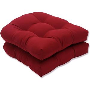 Pillow Perfect Outdoor/Indoor Pompeii Tufted Seat Cushions (Round Back), 19" x 19", Red, 2 Pack