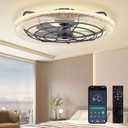 Ceiling Fans with Lights, 24'' Low Profile Ceiling Fan with Remote, 3000-6500K Dimmable Flush Mount LED Fan Light, APP Control 6 Winds Speed Fandelier Ceiling Fan for Bedroom Living Room Kitchen Gym (Black)