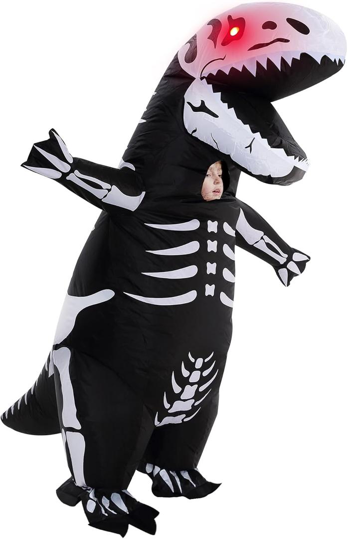 ZPISF Inflatable Skeleton Dinosaur Costume for Kids, Full Body Skeleton T-Rex Blow Up Costume with LED Light Eyes, Perfect for Halloween Parties