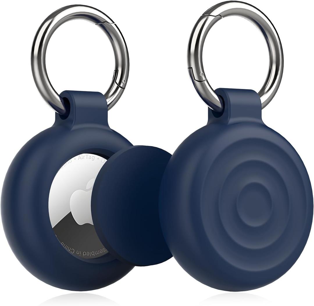 EIZLXQ Airtag Holder Keychain Case, 2-Pack Silicone Protective Cover with Key Ring for Apple Airtag, Durable and Lightweight Design for Keys, Bags, Pets, and More-Blue
