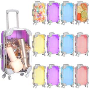 MAQUITA 12 Pack Mini Suitcase Candy Box, Tiny Plastic Luggage, Mini Empty Suitcase Party Favor Box for Travel, Wedding, Family Vacation, Jewelry, Party, 4 Colors
