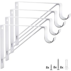 Eau 4 Packs of White Heavy Duty Closet Shelf and Rod Bracket, Closet Shelf Bracket with Rod Support Great for Both Shelf Storage and Closet Rod