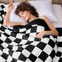 Black Checkered Weighted Blanket for Adults 12lbs, 48"x72", Twin Full Size Cooling Plaid Heavy Throw Blanket for 110-130lbs, Microfiber Soft Thick Big Blankets Weighted Comforter Gift for Sleeping