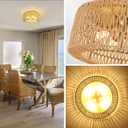 Rattan Light Fixtures Ceiling Mount,4-Lights Boho Flush Mount Ceiling Light with Hand-Woven Shade, 18''Rattan Farmhouse Chandelier for Hallway Bedroom Kitchen Farmhouse Foyer Entryway (Gold, Large)