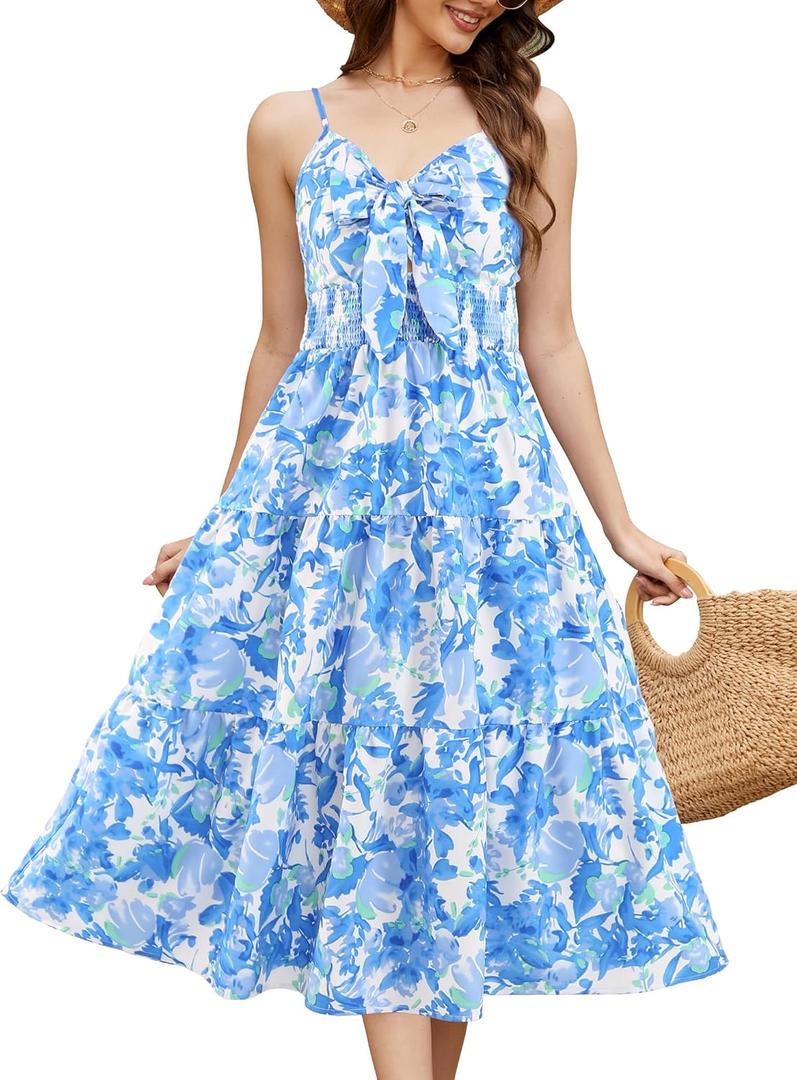 Gardenwed Women's Floral Print Maxi Dress,Twisted V Neck Sleeveless Long Summer Dress (Small, Blue Green Flower)