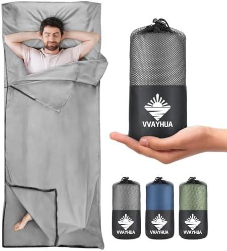 VVAYHUA Sleeping Bag Liner, Self Tan Sleep Sack, Adult Sleep Sack, Two-Way-Zipper Expose Feet Separately, Portable Single Camping Travel Sheets for Hotel,Hostels,Business Trips