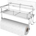 ESOW Paper Towel Holder with Shelf Storage, Adhesive Wall Mount 2-in-1 Basket Organizer for Kitchen & Bathroom, Durable Metal Wire Design, Stainless Steel 304 Brushed Nickel Finish