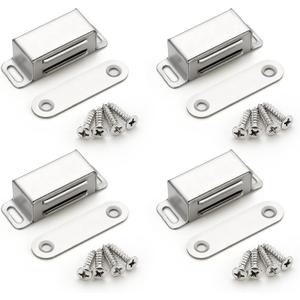Ravinte 4 Pack Silver Magnetic Door Catch, Brushed Satin Nickel Cabinet Magnets, Strong Magnetic Catch Latch for Kitchen Cabinets, Drawers & Cupboards, Stainless Steel Closures