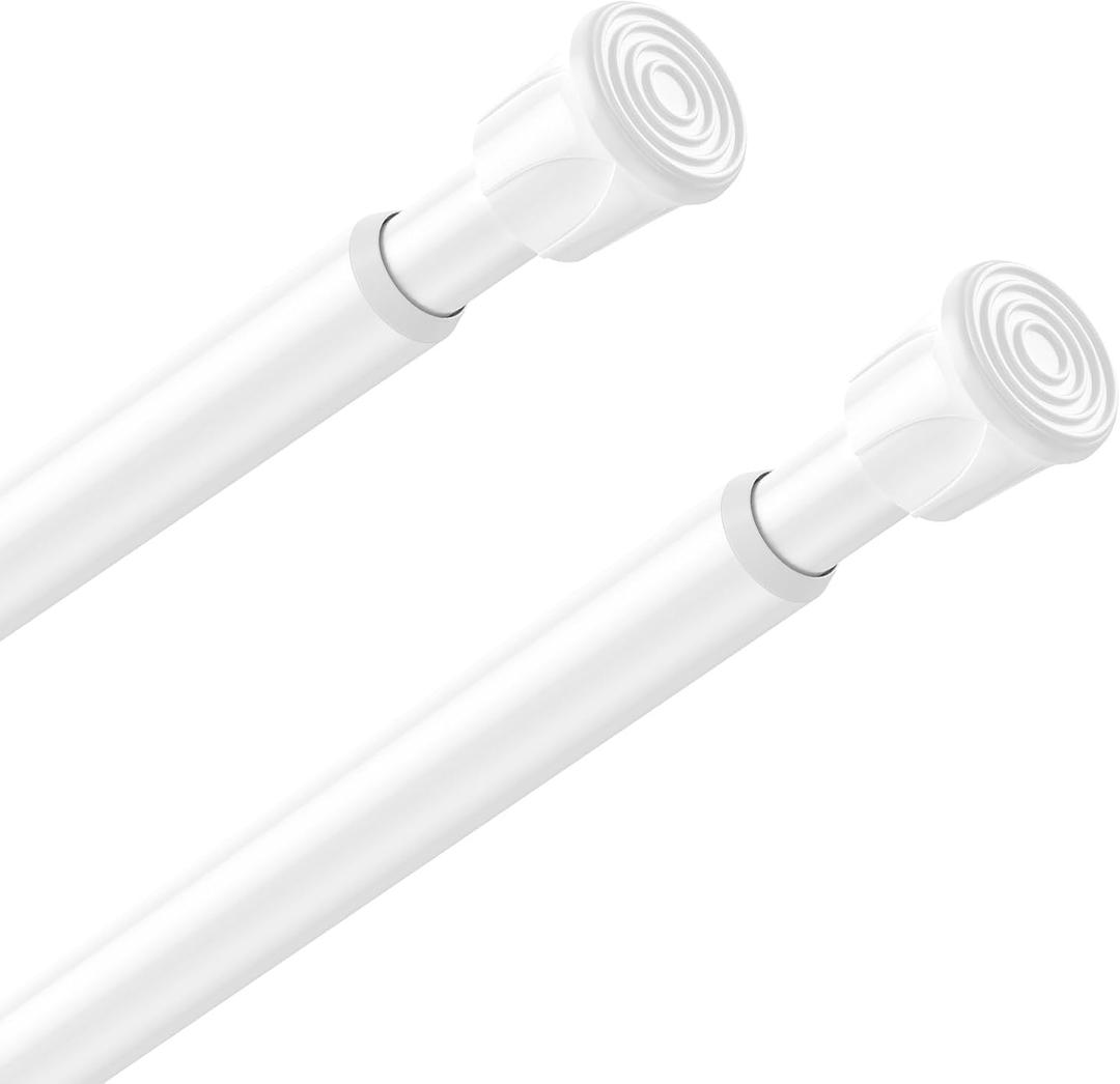 2 Pack White Spring Tension Curtain Rods 28-48 Inches, Spring Loaded Curtain Rods No Drilling, Adjustable Small Tension Rod for Windows, Kitchen, Doorway, Bathroom, Closet
