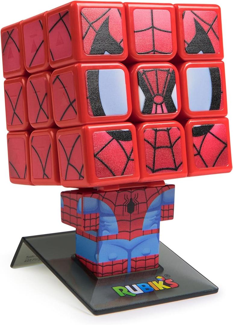 Rubiks Cube, Spider-Man Cuber, Marvel Collectible Fidget Toy & Desk Decor, Problem-Solving Brain Teaser, Classic Color-Matching Puzzle, Sensory Puzzle, Stocking Stuffers for Ages 8 & Up