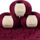 100% Merino Wool Yarn, 6-Ply Luxurious and Soft Yarn for Hand Knitting & Crocheting, 1.76 OZ/50g, 127 yds/116 Meters(Deep Red, 3 Balls)