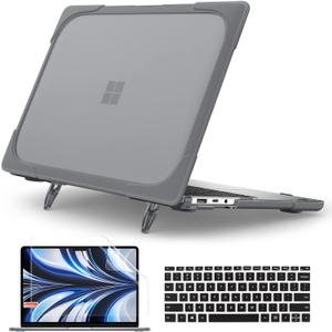 Batianda Heavy Duty Case for 13.5" Microsoft Surface Laptop 5 4/3 with Metal Palm Rest,Shockproof Protective Cover with Fold Kickstand for Enhanced Durability & Keyboard Cover Screen Protector, Gray