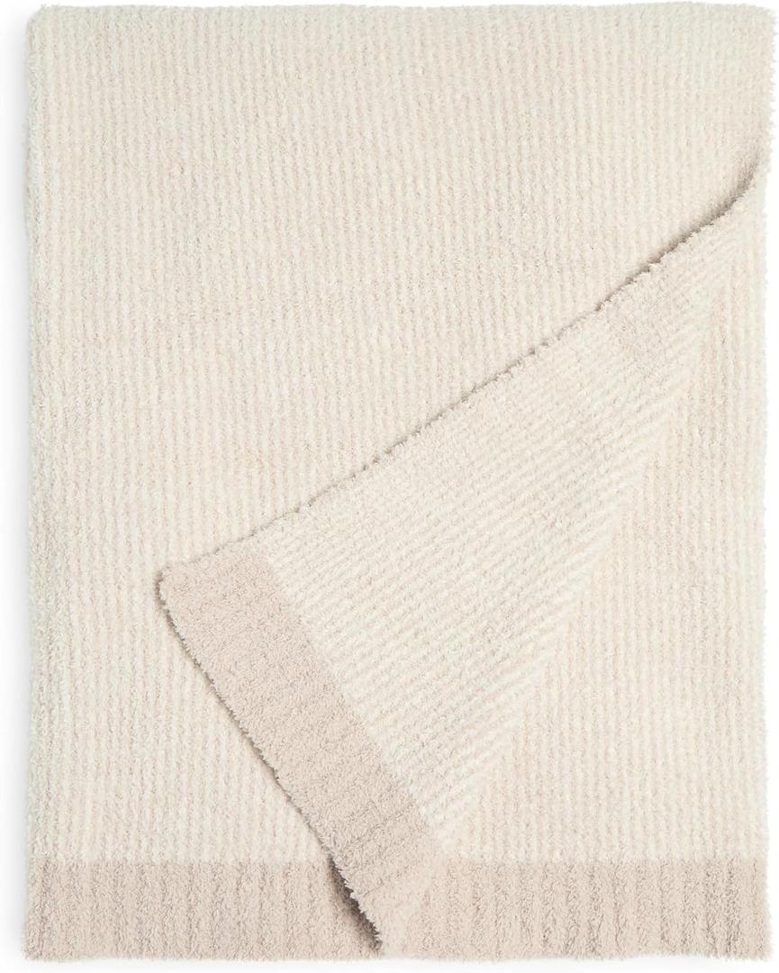 Barefoot Dreams CozyChic Microstripe Blanket (Stone/Pearl) 45" x 60"