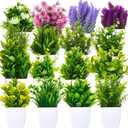 Mimorou 16 Pcs Small Fake Plants Mini Artificial Potted Plants Faux Pot Flowers Indoor Plastic Eucalyptus Greenery for Home Bathroom Living Room Office Decor