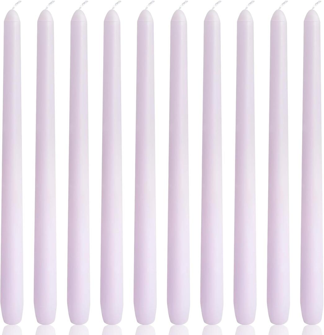 10 Inch Pale Purple Taper Candles, 10 Pack Unscented Candlesticks for Dinner Wedding Christmas Seasonal Celebration and Home Decoration